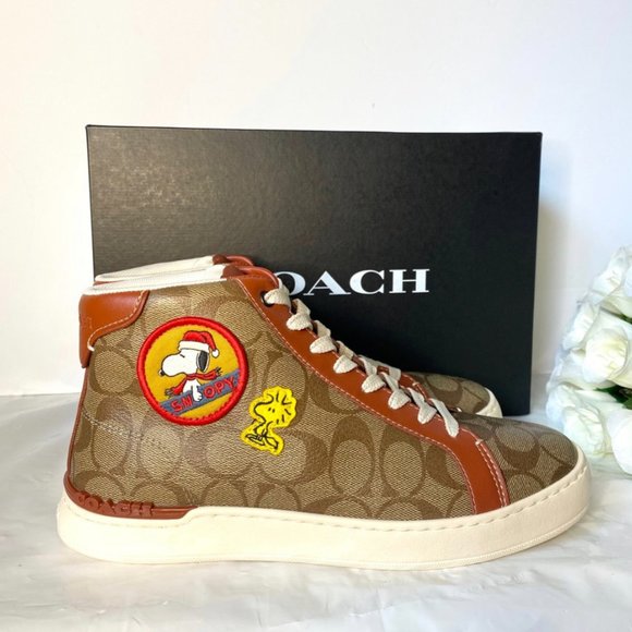 Coach X Peanuts Clip High Top Sneaker In Signature Canvas With Patches CF163 - Picture 2 of 9